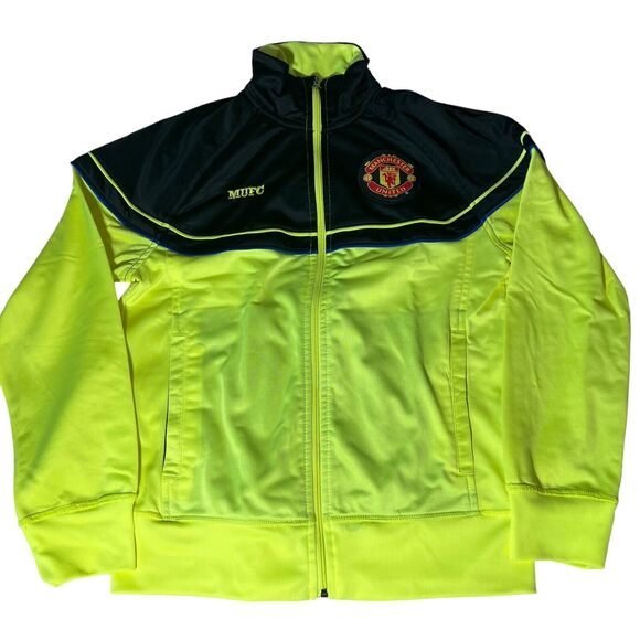 Manchester United Optic Yellow Black Full Zip Track Jacket Mens Sz Small Soccer - Picture 1 of 12